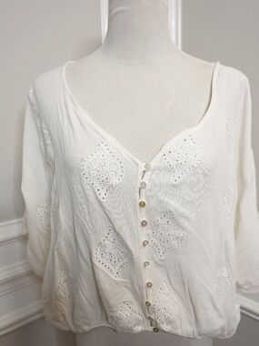 Angie Women's Embroidered Button-Down Long Sleeve Flowy Top, Size L
